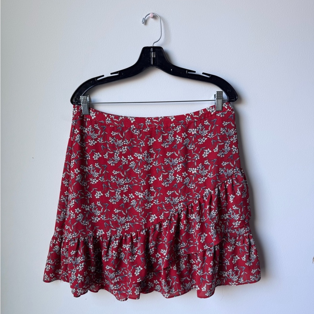 Banana Republic Red Floral Ruffled Mini Skirt